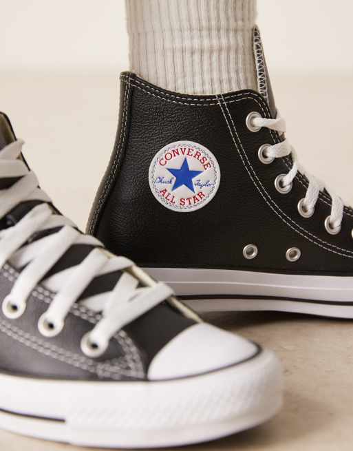 Converse Chuck Taylor All Star Hi leather trainers in black, 3 of 5
