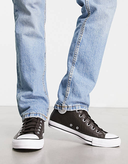 Converse Chuck Taylor All Star Hi leather trainers in dark brown | ASOS