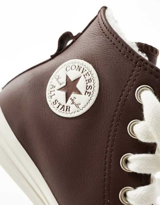 Leather converse deals high tops brown