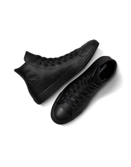 Black leather look converse online