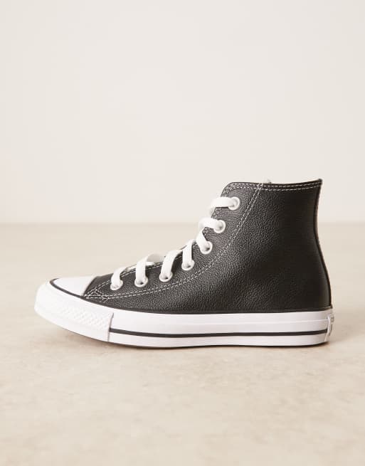 Converse – Chuck Taylor All Star Hi – Ledersneaker in Schwarz, 2 von 5