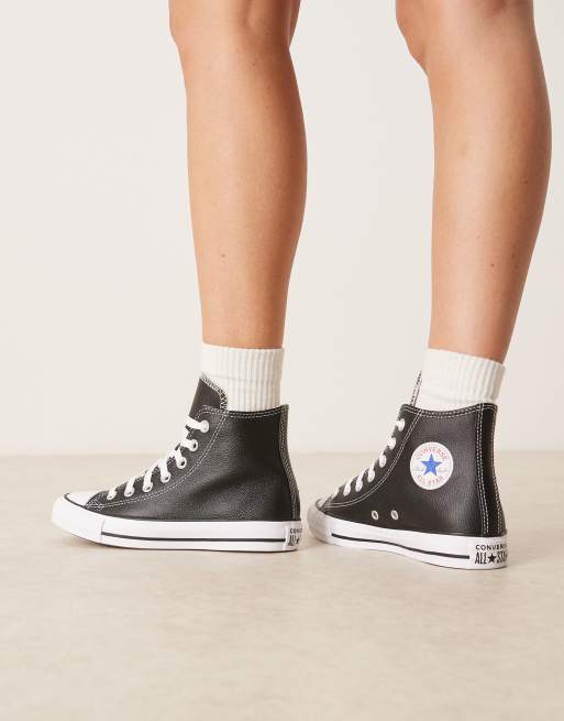 Converse – Chuck Taylor All Star Hi – Ledersneaker in Schwarz, 4 von 5