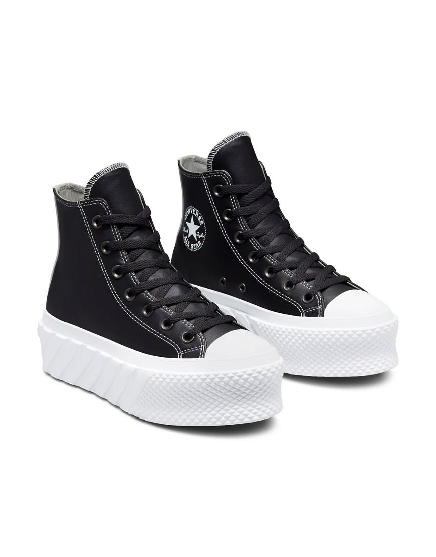 Converse Chuck Taylor All Star Hi Lift 2X faux leather platform sneakers in storm wind-Black