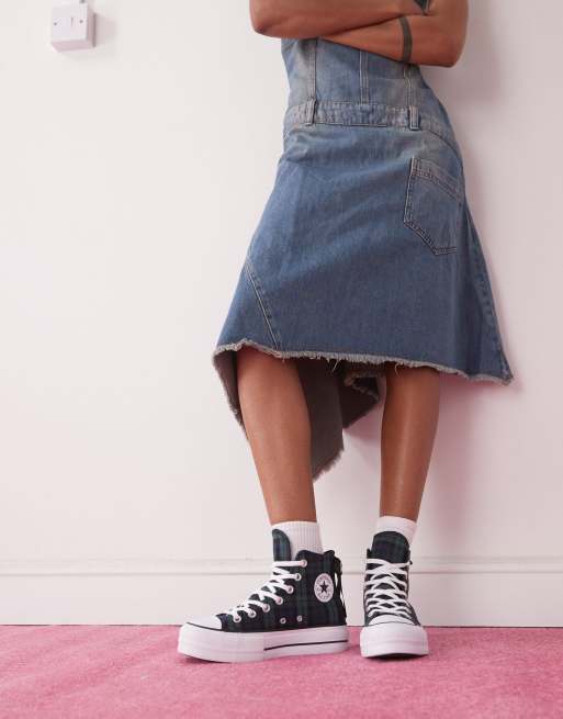 Converse - Chuck Taylor All Star Hi Lift - Baskets montantes à carreaux écossais - Bleu marine et vert