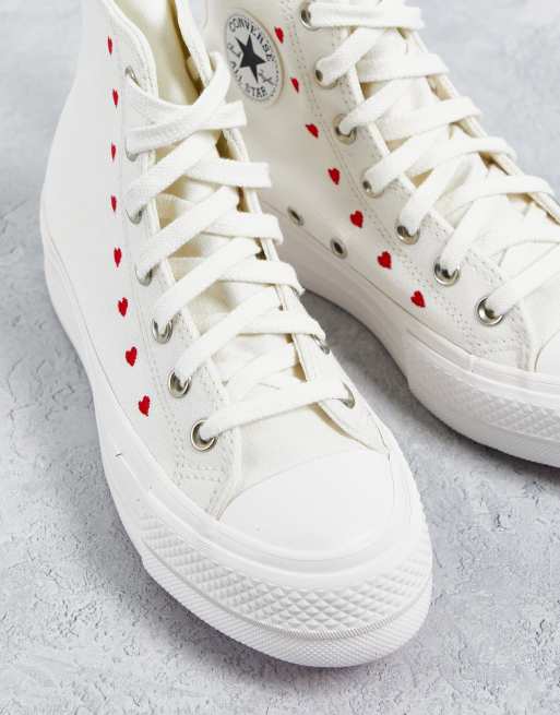 Converse Chuck Taylor All Star Hi Lift Crafted With Love embroidered canvas platform sneakers in vintage white
