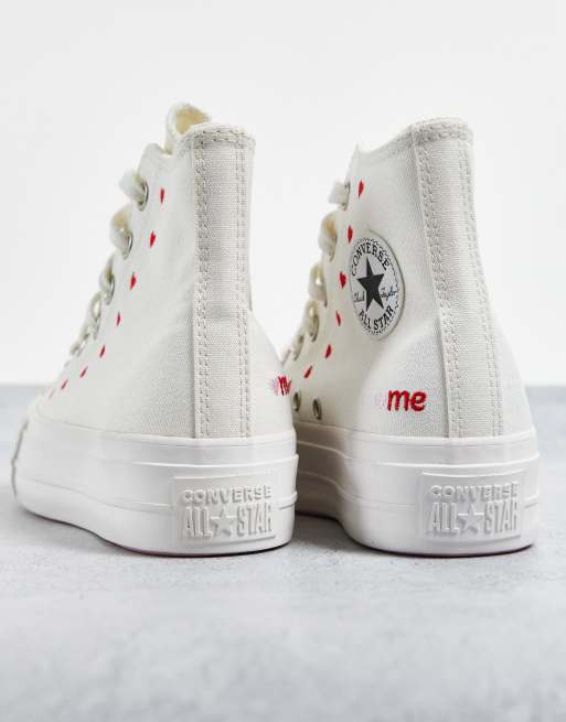 Converse Chuck Taylor All Star Lift Crafted With Love embroidered canvas platform sneakers in white | ASOS