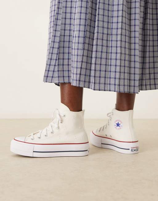 Converse Chuck Taylor - All Star Hi Lift - Hvide sneakers med broderede stjerner