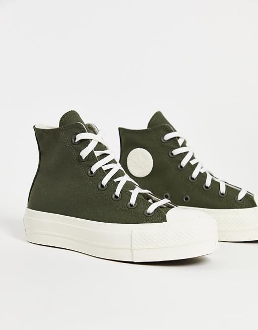 Converse Chuck Taylor All Star Hi Lift Hybrid Texture canvas platform sneakers in cargo khaki Converse Chuck Taylor All Star Hi Lift Hybrid Texture canvas platform sneakers in cargo khaki