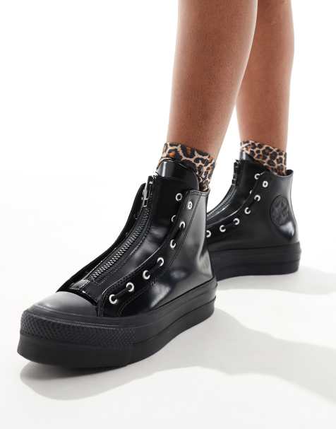 Converse Chuck Taylor All Star Hi Lift leather trainers in Black - view 1