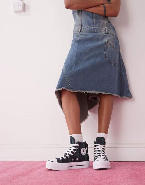 Converse Chuck Taylor - All Star Hi Lift - Marineblå og grønne sneakers med skotsktern - view 1
