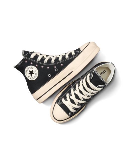 Converse Chuck Taylor All Star Hi Lift Met plateauzool en geborduurde sterren in zwart Lotus roze wit ASOS