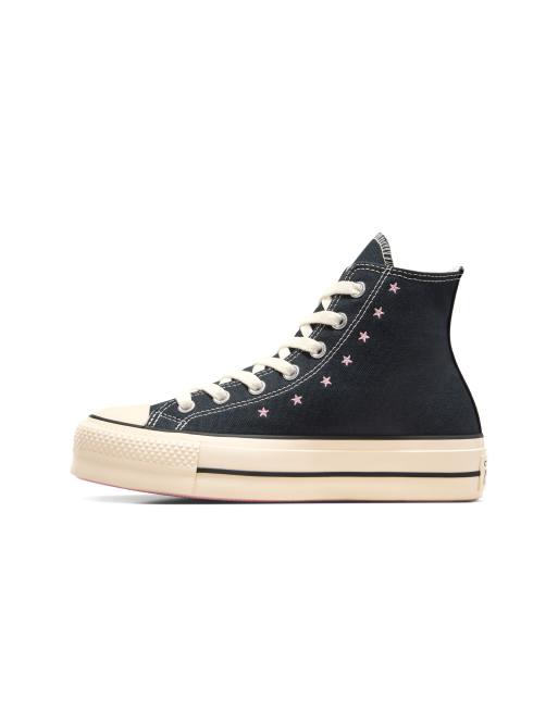 Converse Chuck Taylor All Star Hi Lift platform embroidered stars in black lotus pink egret ASOS