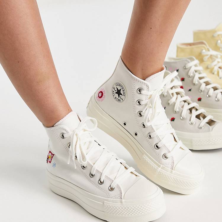 Converse Chuck Taylor All Star Hi Lift Return To Festival embroidered  canvas platform sneakers in egret | ASOS
