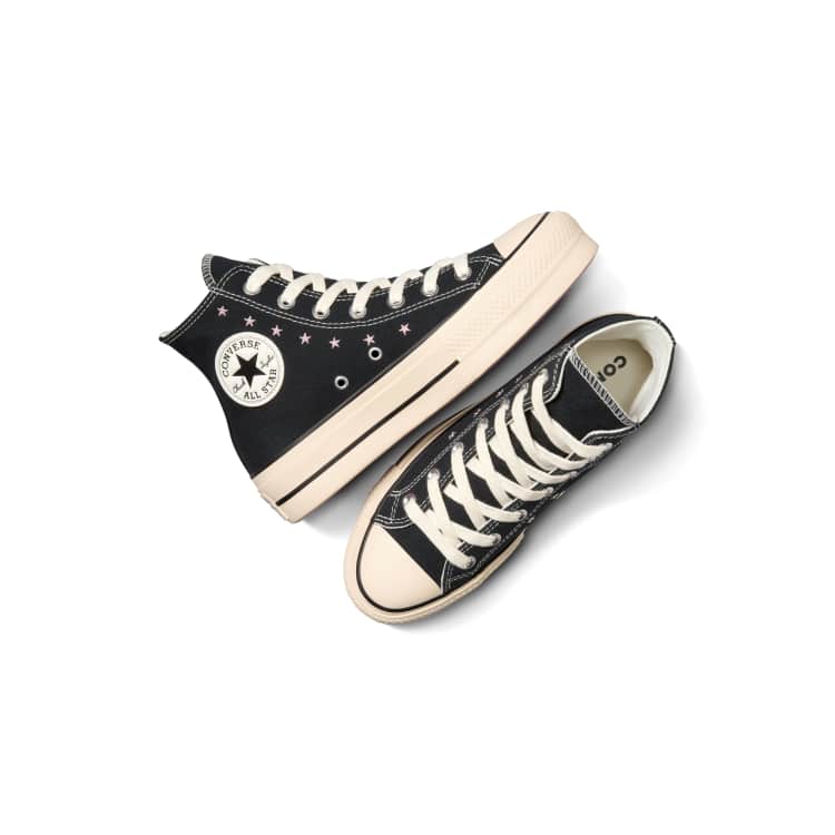 Converse Chuck Taylor All Star Hi Lift Sneaker in Schwarz Lotusrosa Egret mit Plateausohle und Sternenstickerei ASOS