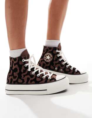 Converse - Chuck Taylor All Star Hi Lift - Sneaker in Schwarz und Braun mit Tierfellmuster