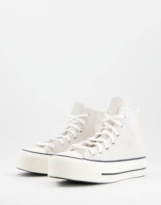 Converse Chuck Taylor All Star Hi Lift suede platform sneakers in egret-White