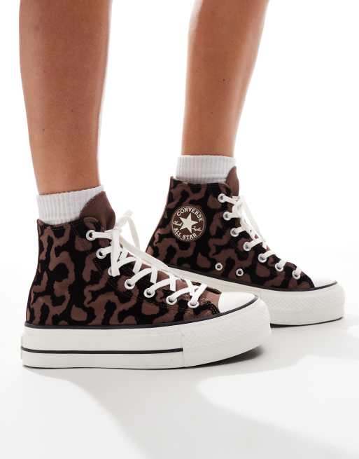 Converse Chuck Taylor All Star Hi Lift trainers in black and brown animal print