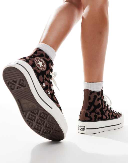 Converse Chuck Taylor All Star Hi Lift trainers in black and brown animal print ASOS