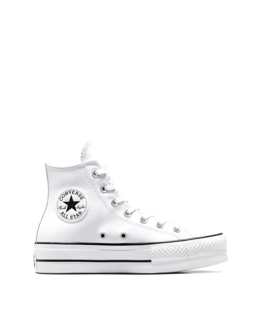 Converse – Chuck Taylor All Star Hi Lift – Vita sneakers i läder med höga skaft och tjock sula