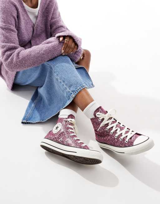 Converse – Chuck Taylor All Star Hi – Lila, glittriga sneakers med höga skaft, 3 av 5