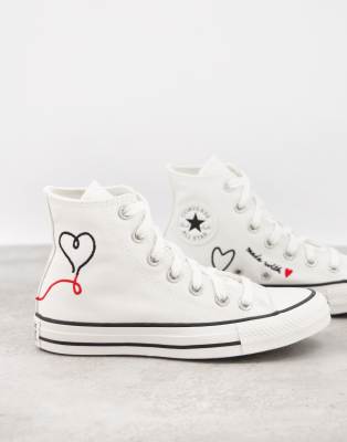 white converse with love heart