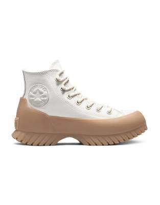 Shop Converse Chuck Taylor All Star Hi Lugged 2.0 Leather Sneaker Boots In Cream With Gum Sole-white