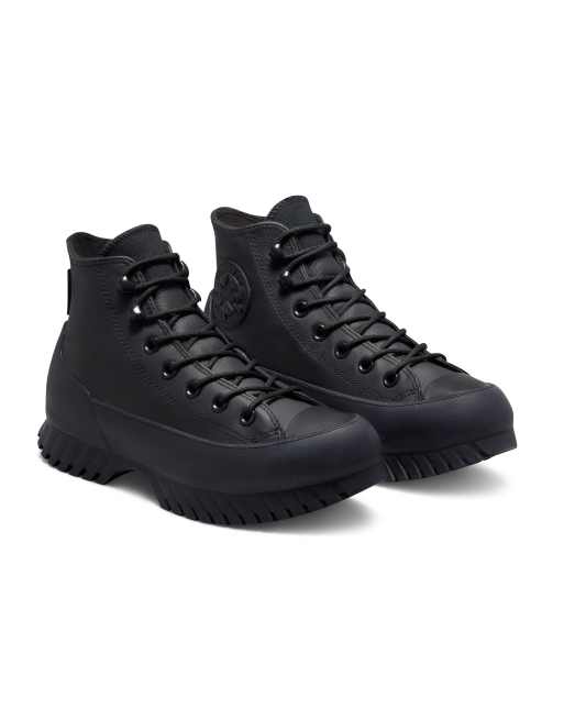 Converse - Chuck Taylor All Star Hi Lugged 2.0 - Sorte og hvide sneakersstøvler i læder
