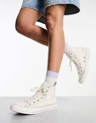 CONVERSE CHUCK TAYLOR ALL STAR HI MIXED MATERIAL SNEAKERS IN WHITE