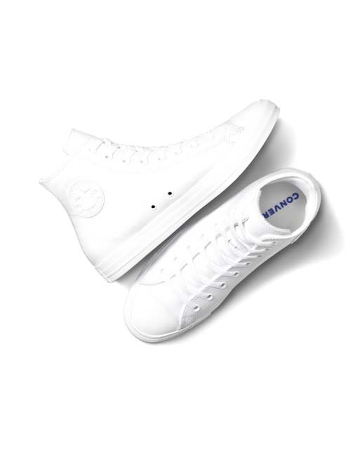 Converse Chuck Taylor All Star Hi Monochrome Knochelhohe Leder Sneaker in WeiB ASOS