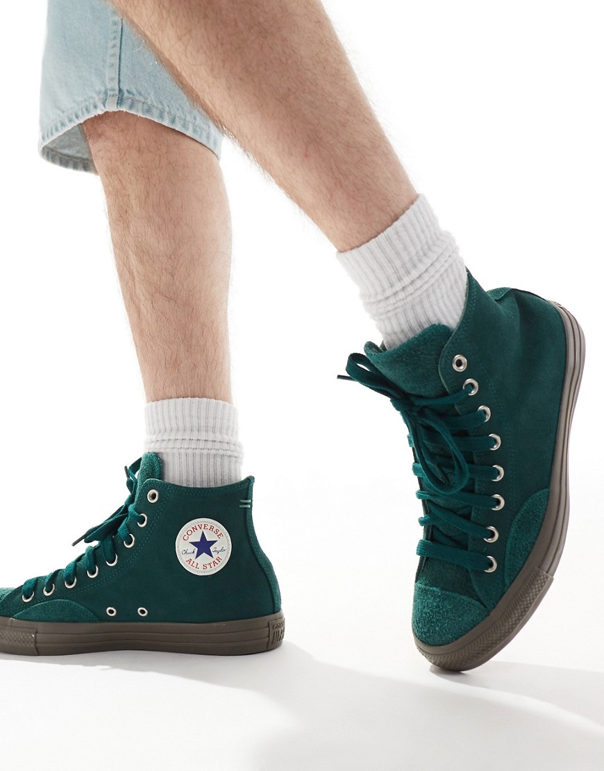 converse - chuck taylor all star hi - mörkgröna sneakers med gummisula och högt skaft-grön/a