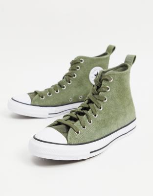 khaki green high top converse