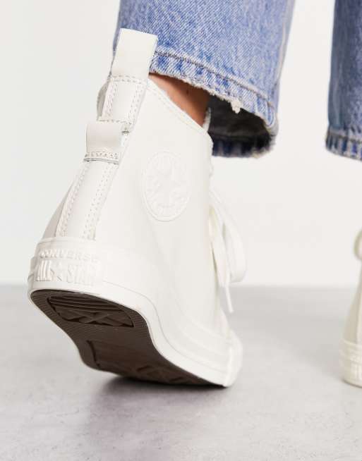 Converse – Chuck Taylor All Star Hi – Naturvita sneakers med teddyfoder och höga skaft i läder, 3 av 4