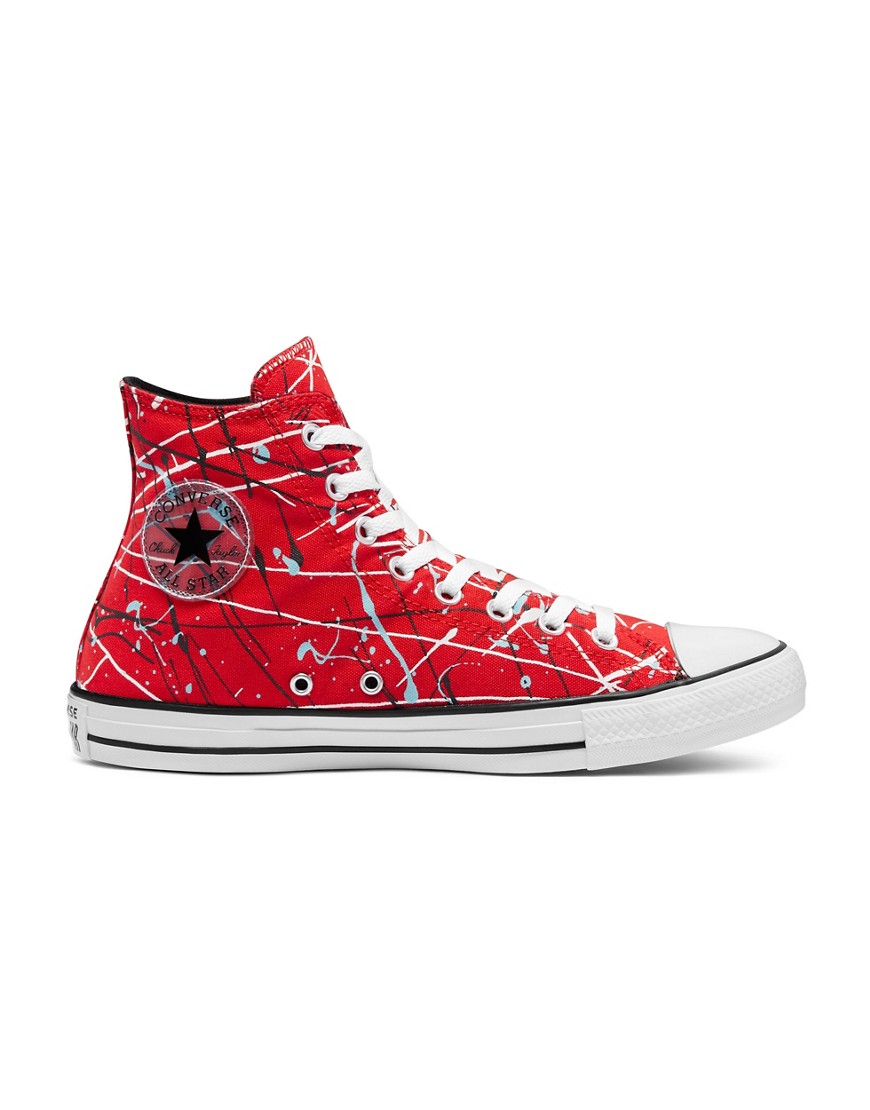 Converse Chuck Taylor All Star Hi paint splatter sneakers in university red