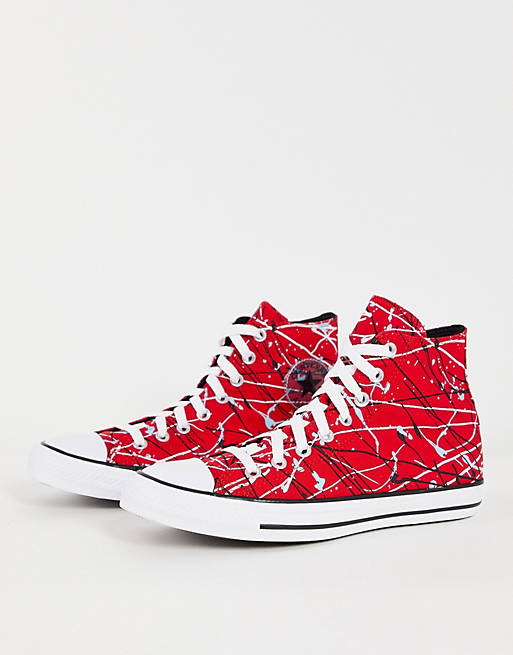 Converse Chuck Taylor All Star Hi paint splatter trainers in university red