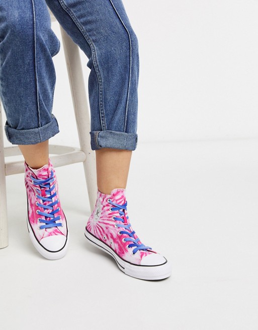 Converse chuck taylor all star hi pink tie dye trainers