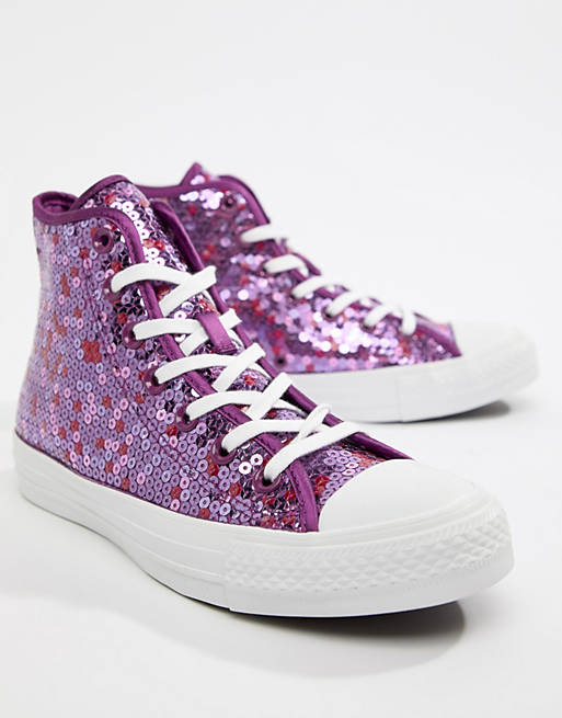 Converse Chuck Taylor All Star hi purple sequined sneakers