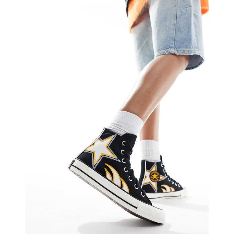 Converse Chuck Taylor All Star Hi racer trainers in black and yellow ASOS