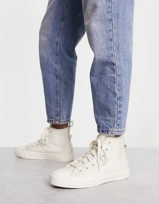 Converse – Chuck Taylor All Star Hi – Skórzane sneakersy za kostkę w kolorze złamanej bieli z wyściółką z kożuszka