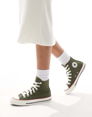 Converse - Chuck Taylor All Star Hi - Sneaker in Grün mit dicken Schnürsenkeln