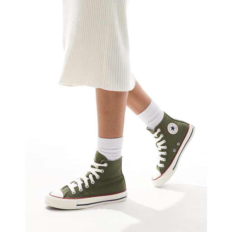 Converse Chuck Taylor All Star Hi Sneaker in Grun mit dicken Schnursenkeln ASOS