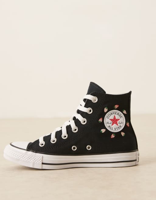 Converse – Chuck Taylor All Star Hi – Sneaker in Schwarz mit Erdbeerstickereien, 2 von 5