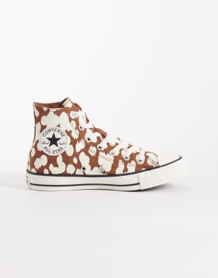 Converse - Chuck Taylor All Star Hi - Sneaker mit Kuhfellmuster in Braun und Weiß-Bunt