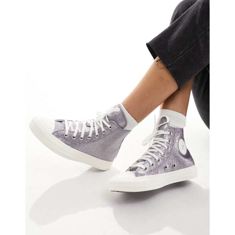 Converse Chuck Taylor All Star Hi Sneakers alte color argento glitterato ASOS