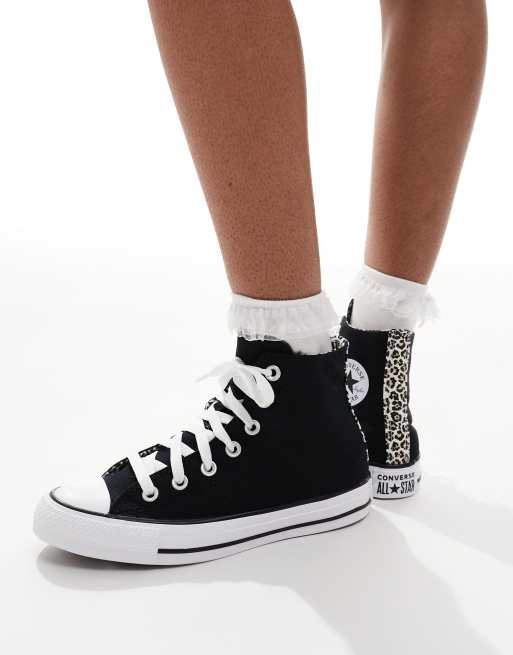 Converse - Chuck Taylor All Star Hi - Sneakers alte nere con finitura leopardata, 4 di 5