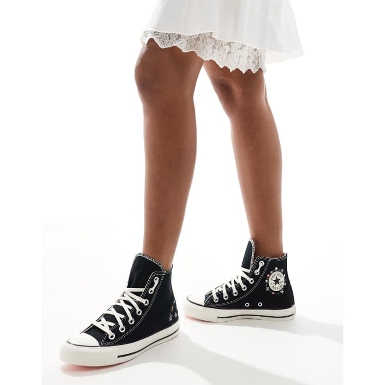 Converse Chuck Taylor All Star Hi Sneakers alte nere con fiori