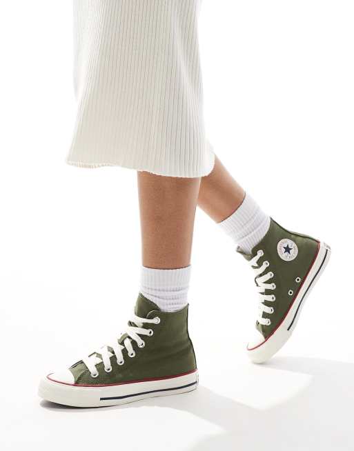 Converse Chuck Taylor All Star Hi Sneakers alte verdi con lacci spessi ASOS