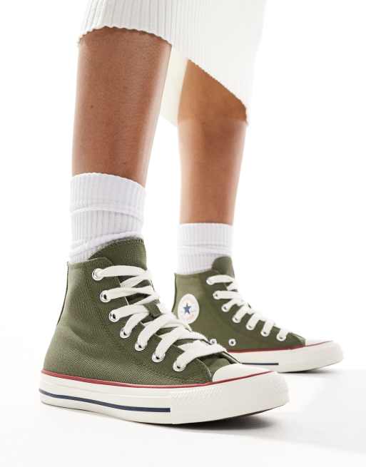 Converse Chuck Taylor All Star Hi Sneakers alte verdi con lacci spessi