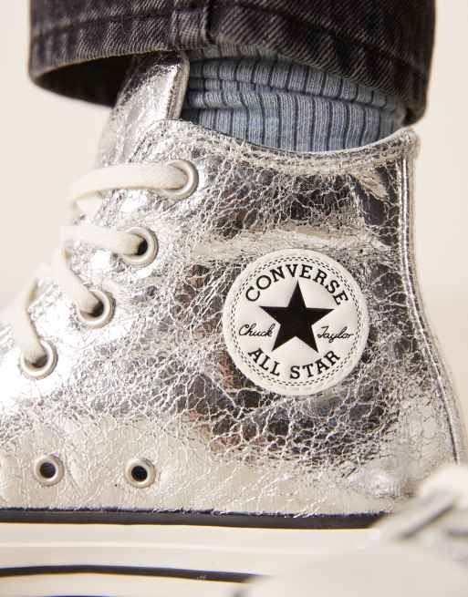 Converse Chuck Taylor - All Star Hi - Sneakers i metallisk sølvfarve, 3 af 5