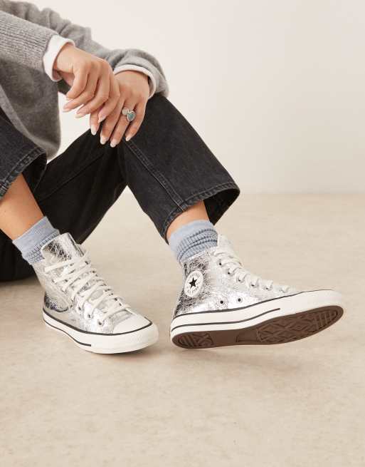 Converse Chuck Taylor - All Star Hi - Sneakers i metallisk sølvfarve, 5 af 5