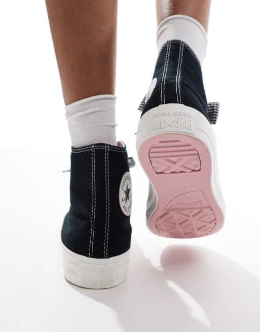 Converse Chuck Taylor All Star Hi sneakers in black with gingham laces, 3 of 5